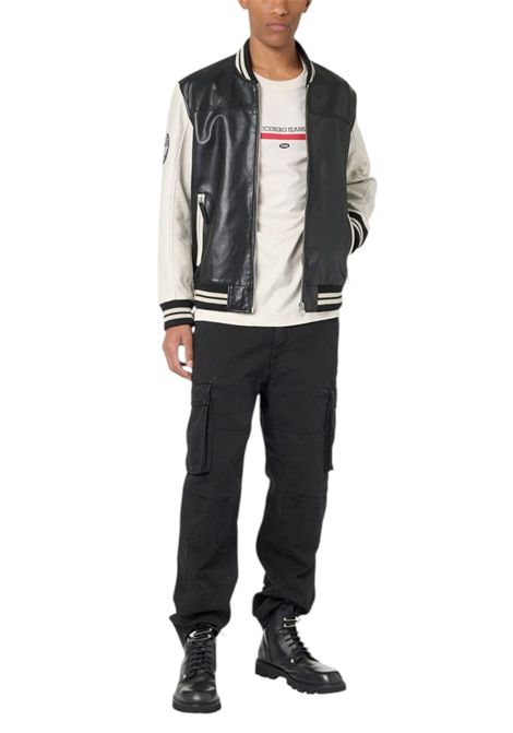 T-shirt regular fit in jersey di cotone avorio con dettagli logo e ricamo 1986 ICEBERG JEANS | Maglie | F011P4001329